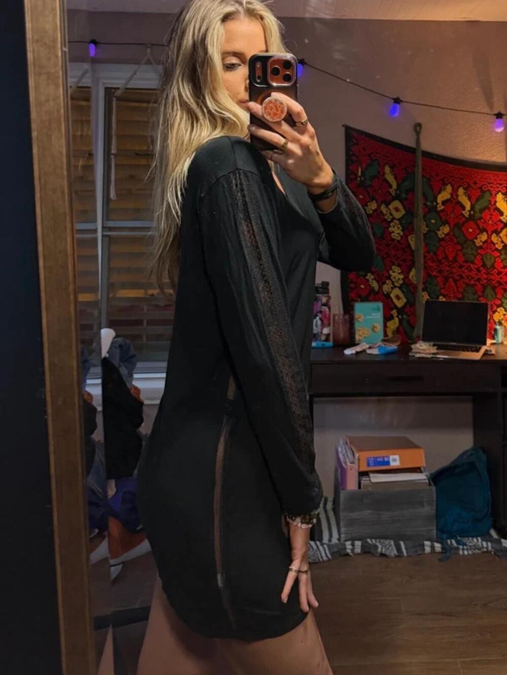 Victoria’s Secret Black Long Sleeve Mini Nightgown Dress